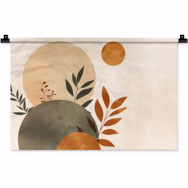 Wandkleed - Vormen - Rond - Bladeren - Beige — 1