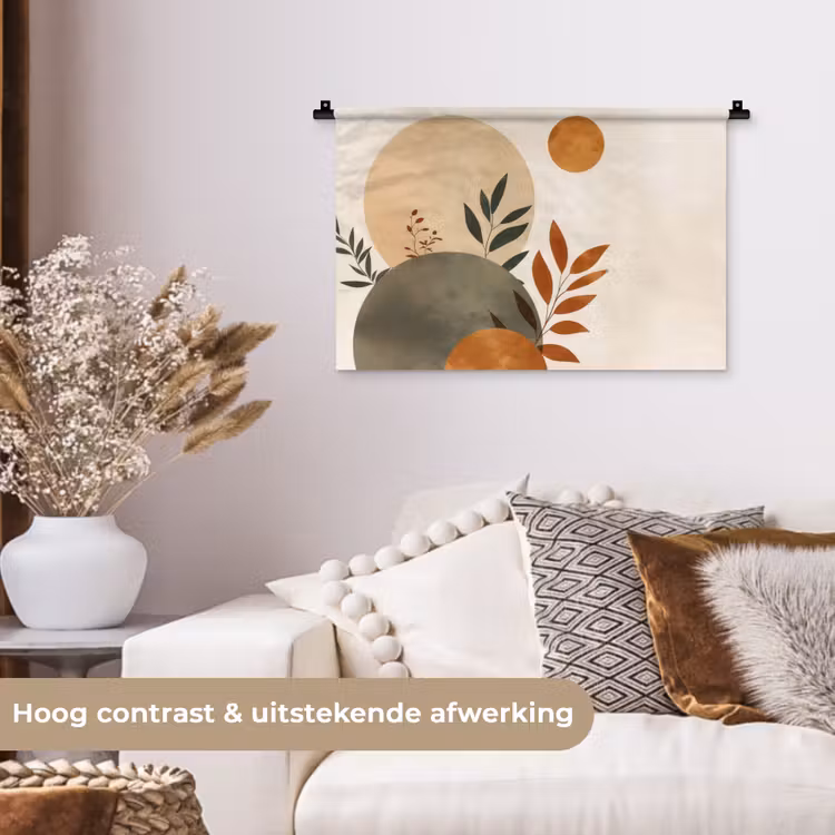 Wandkleed - Vormen - Rond - Bladeren - Beige — 4