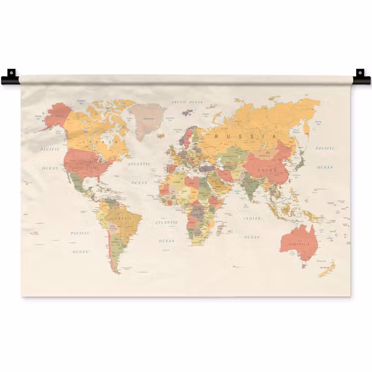 Wandkleed - Wereldkaart - Realistisch - Beige — 1