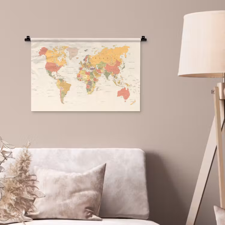 Wandkleed - Wereldkaart - Realistisch - Beige — 2