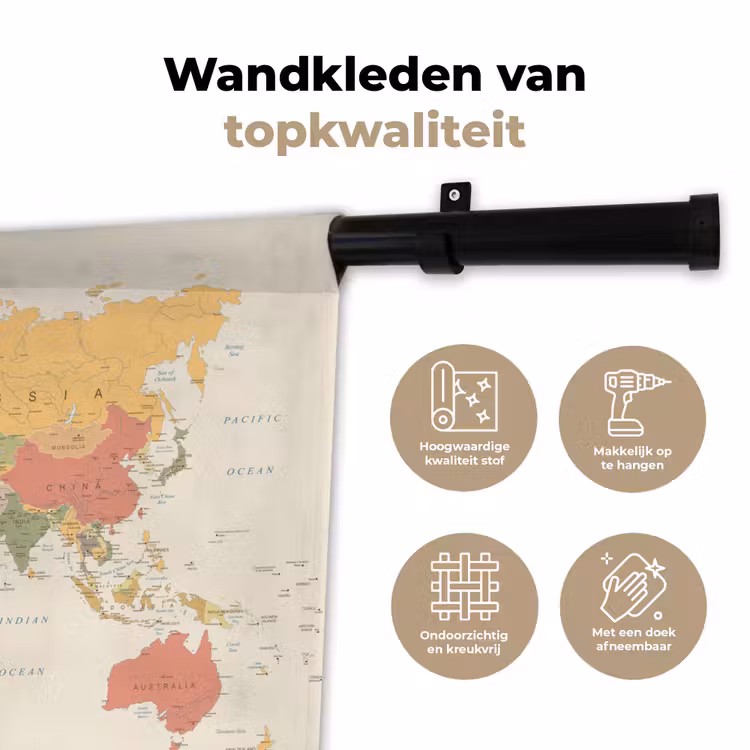 Wandkleed - Wereldkaart - Realistisch - Beige — 3