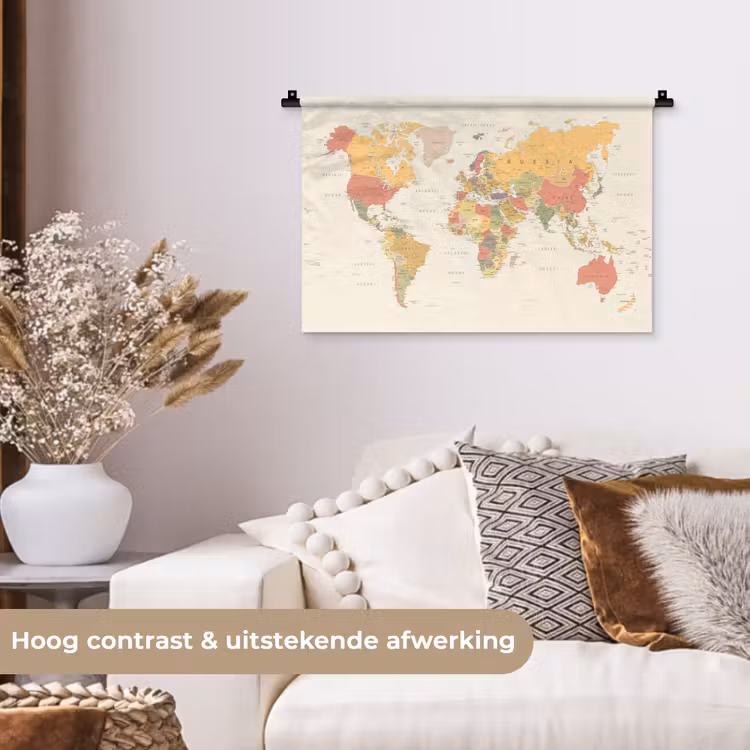 Wandkleed - Wereldkaart - Realistisch - Beige — 4