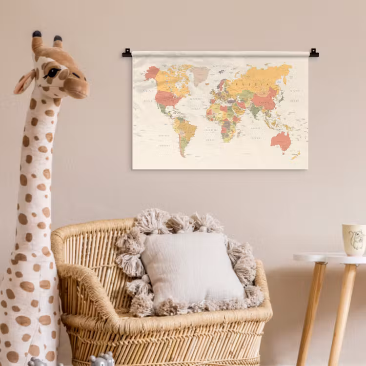 Wandkleed - Wereldkaart - Realistisch - Beige — 5