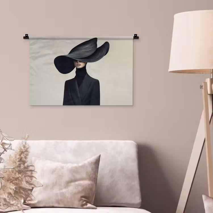 Wandkleed - Zwart - Vrouw - Hoed — 2