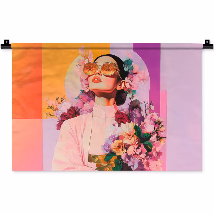 Wandkleed - Portret - Vrouw - Abstract - Bloemen — 1