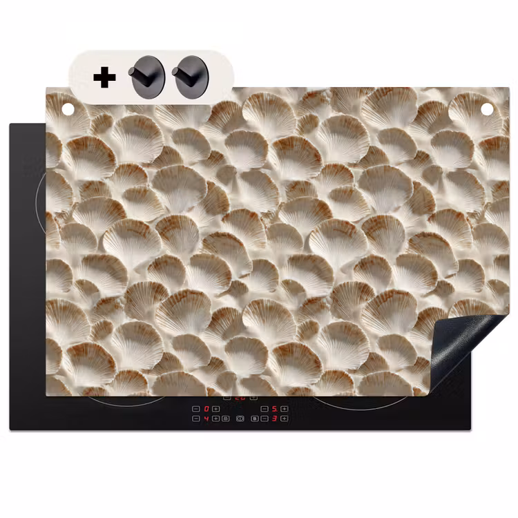Inductie beschermer en spatscherm (2in1) - Schelpen - Waaiervorm - Wit — 1
