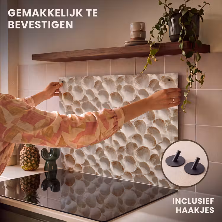 Inductie beschermer en spatscherm (2in1) - Schelpen - Waaiervorm - Wit — 7