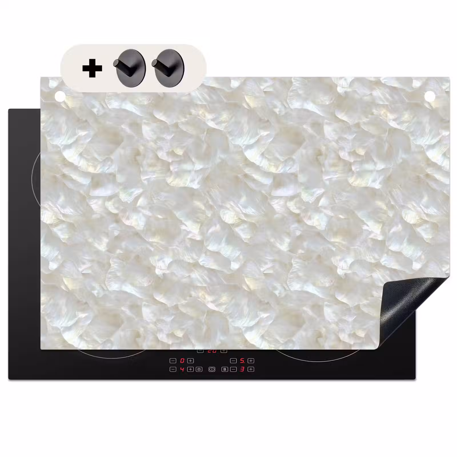 Inductie beschermer en spatscherm (2in1) - Parelmoerglans - Wit - Schelp — 1
