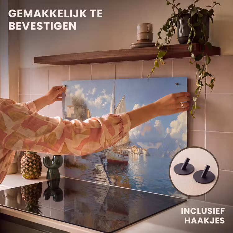 Inductie beschermer en spatscherm (2in1) - Zeilschip - Huizen - Kade - Zee — 7