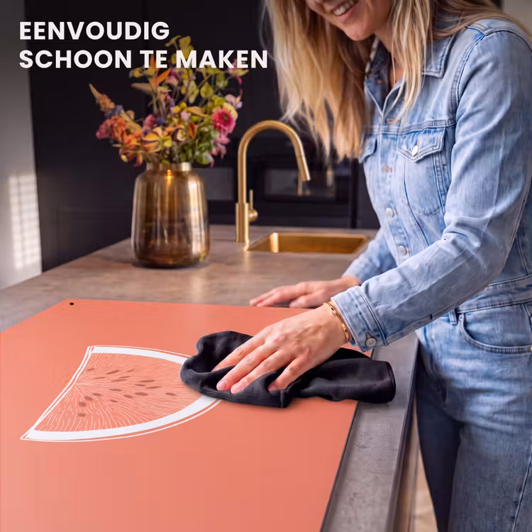 Inductie beschermer en spatscherm (2in1) - Watermeloen - Lijnen - Koraalrood — 5