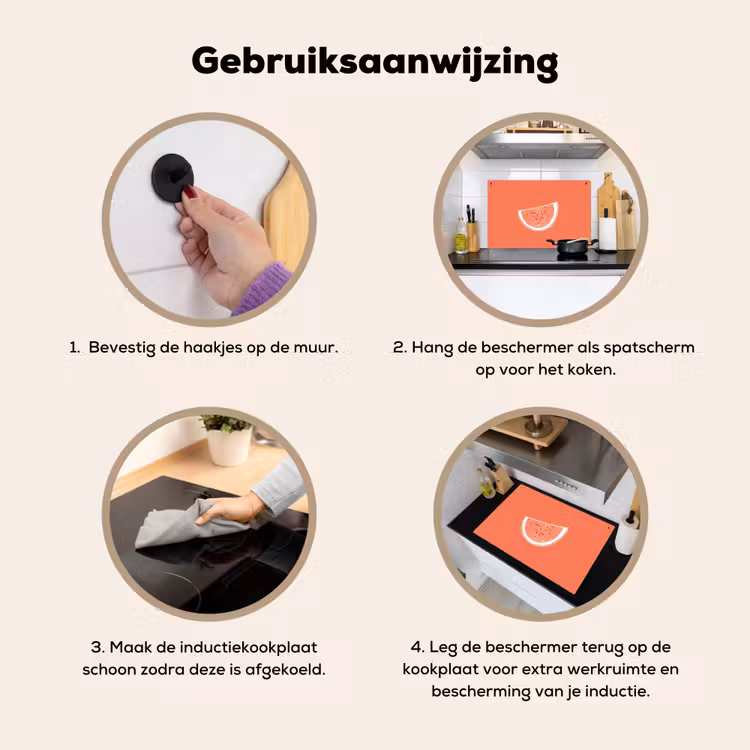 Inductie beschermer en spatscherm (2in1) - Watermeloen - Lijnen - Koraalrood — 6