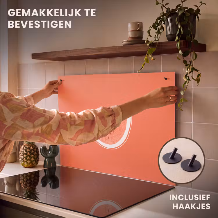 Inductie beschermer en spatscherm (2in1) - Watermeloen - Lijnen - Koraalrood — 7