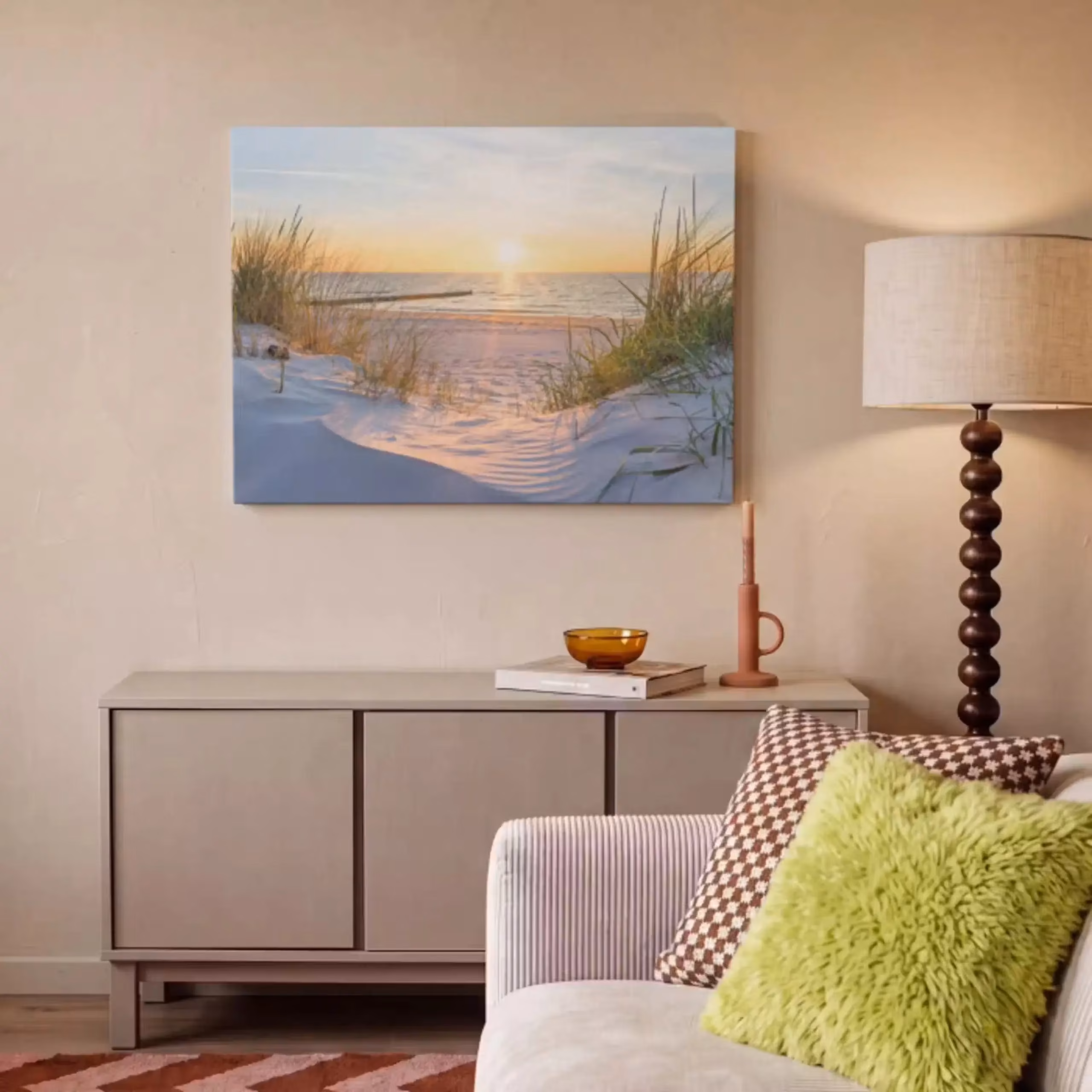 Canvas schilderij - Strand - Zon - Duin - Gras - Zand - Horizon