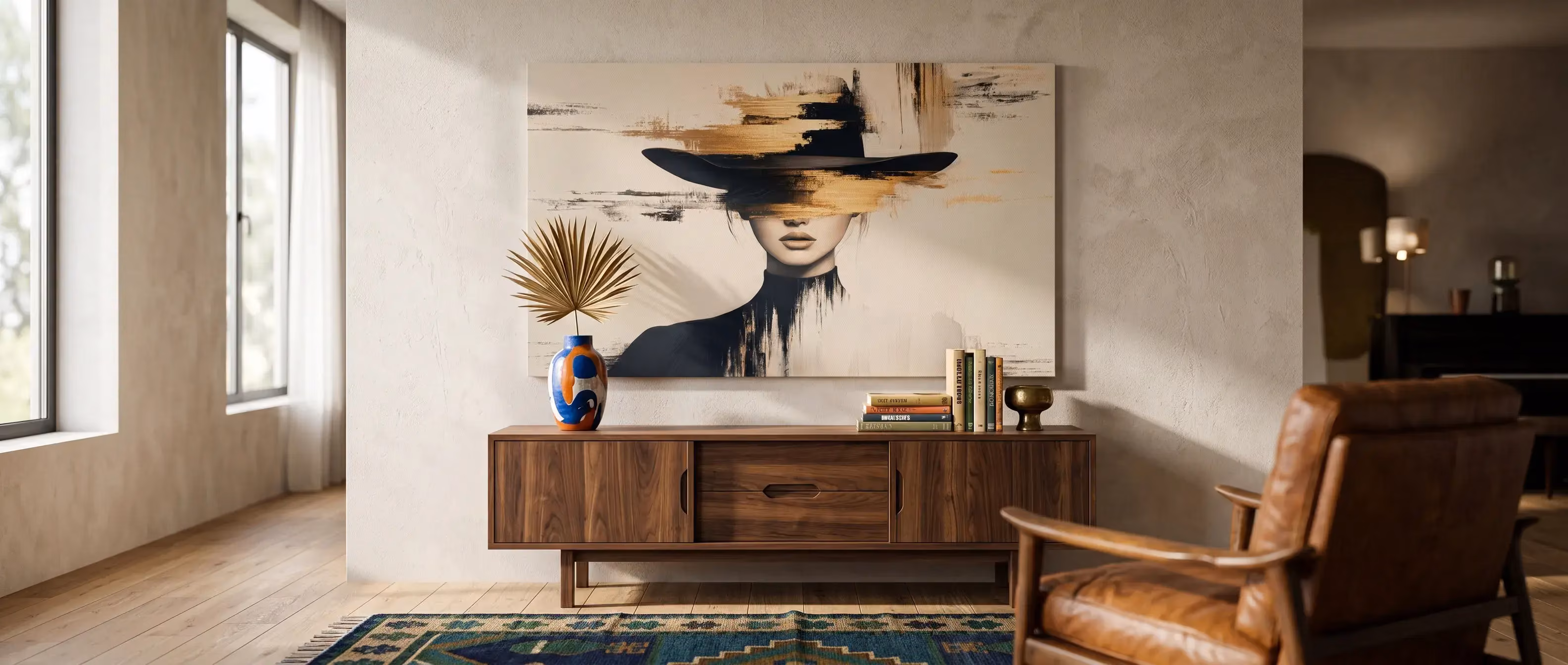 Canvas schilderij - vouw - hoed -verf