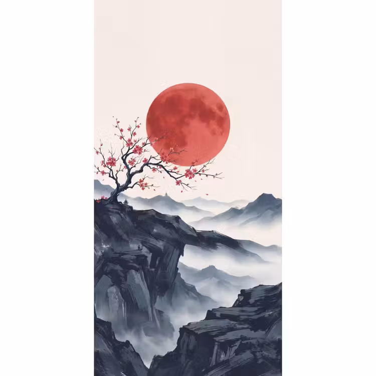 Behang - Kersenbloesem - Oosters - Rood — 2