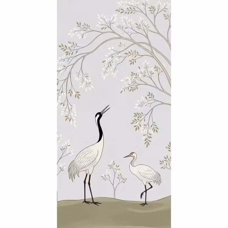 Behang - Minimalistisch - Kraanvogels - Blauw β 2