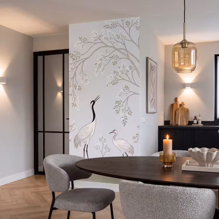 Behang - Minimalistisch - Kraanvogels - Blauw β 5