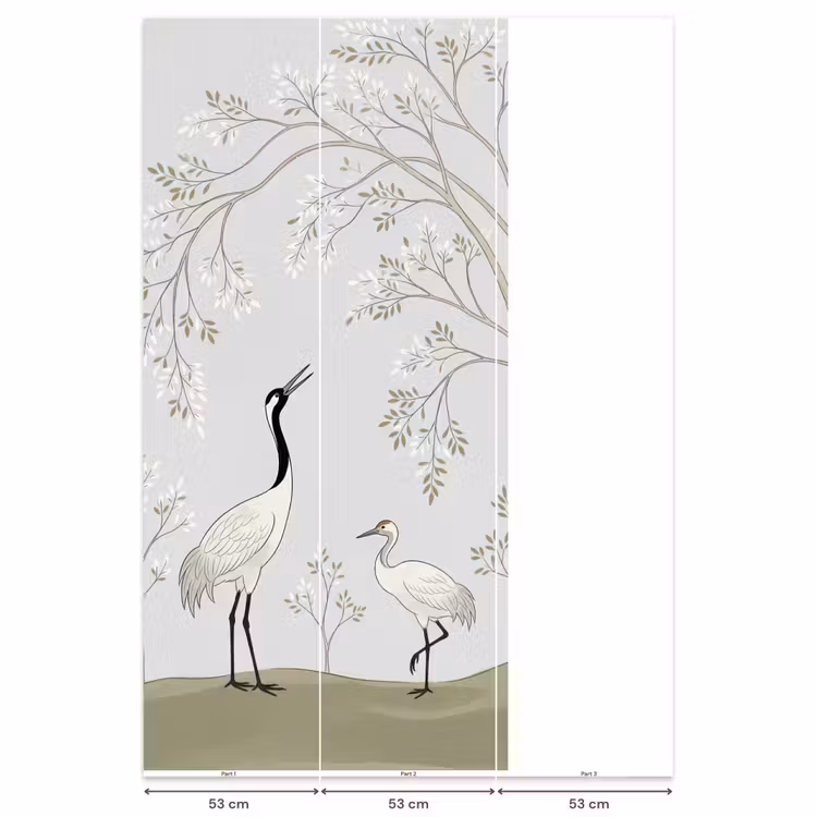 Behang - Minimalistisch - Kraanvogels - Blauw β 6