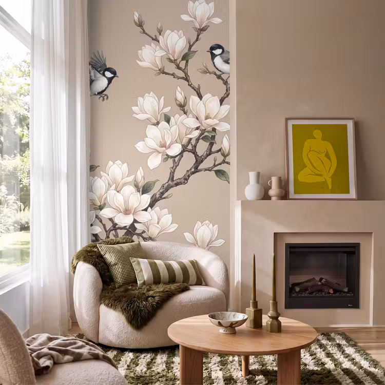 Behang - Oosters - Vogels - Beige — 1