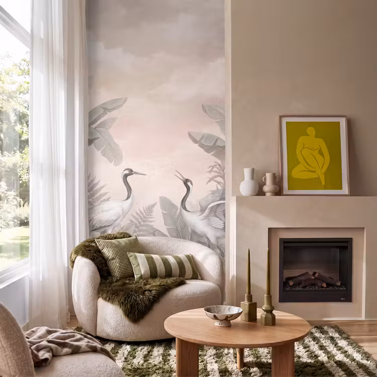 Behang - Kraanvogels - Natuur - Roze — 1