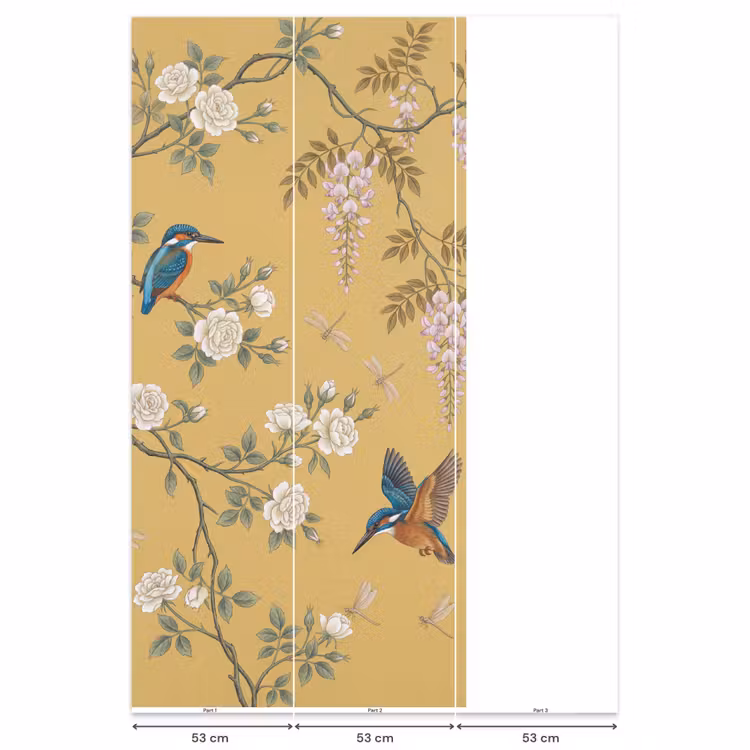 Behang - IJsvogels - Bloesem - Geel — 6
