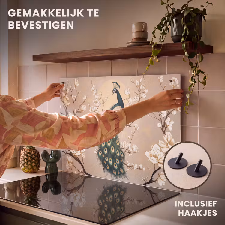 Inductie beschermer en spatscherm (2in1) - Pauw - Tak - Bloemen — 7