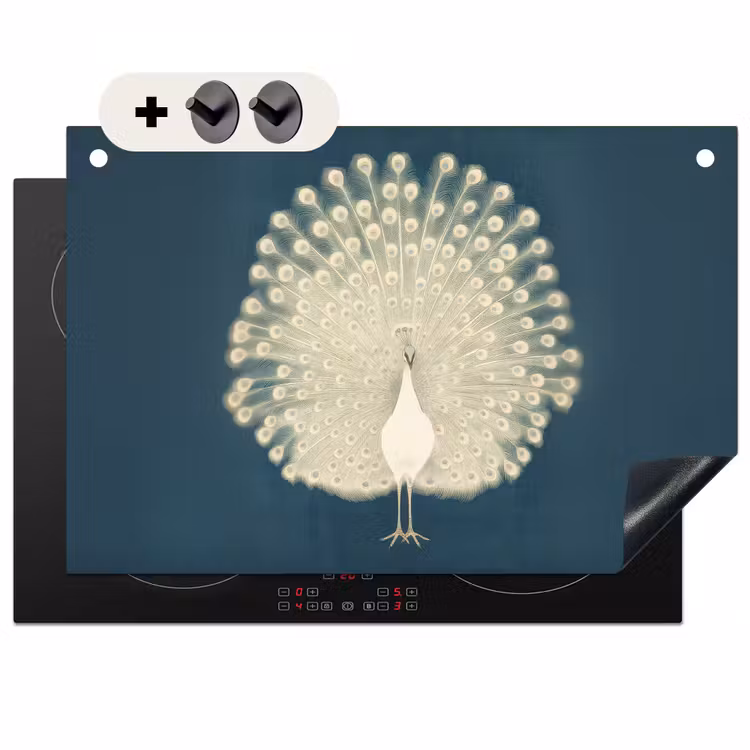 Inductie beschermer en spatscherm (2in1) - Vogel - Blauw - Vintage — 1