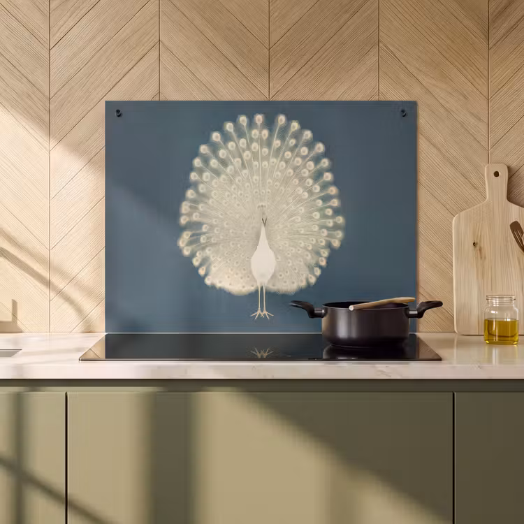 Inductie beschermer en spatscherm (2in1) - Vogel - Blauw - Vintage — 2