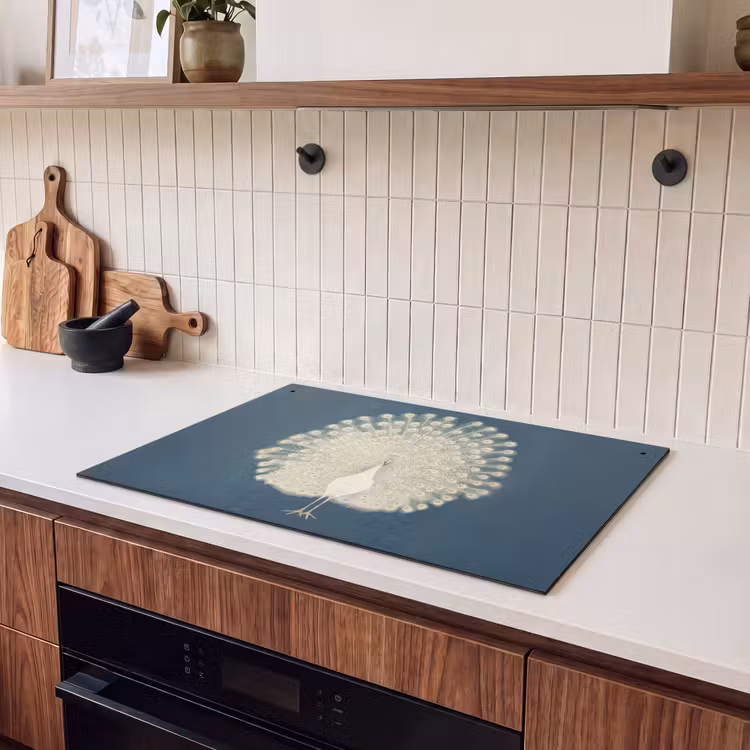 Inductie beschermer en spatscherm (2in1) - Vogel - Blauw - Vintage — 3