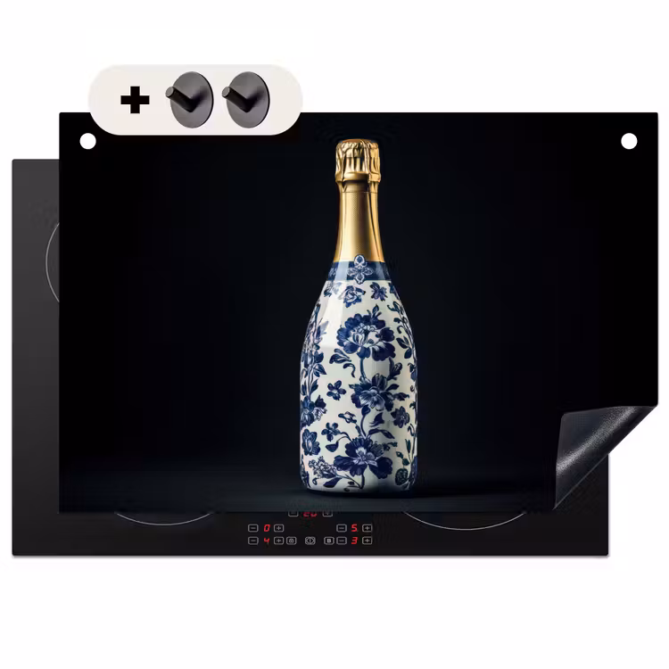 Inductie beschermer en spatscherm (2in1) - Champagne - Bloemen - Goud - Chique