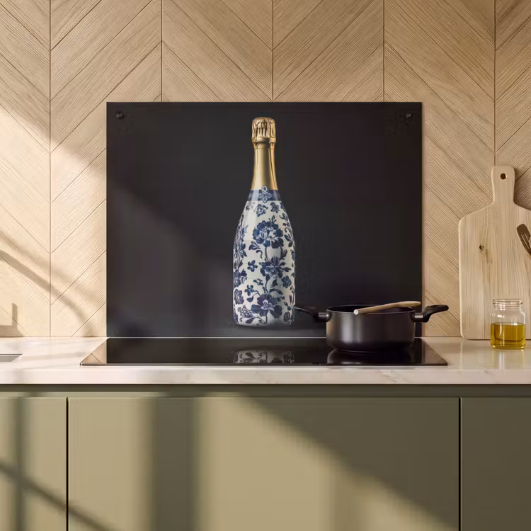 Inductie beschermer en spatscherm (2in1) - Champagne - Bloemen - Goud - Chique — 2