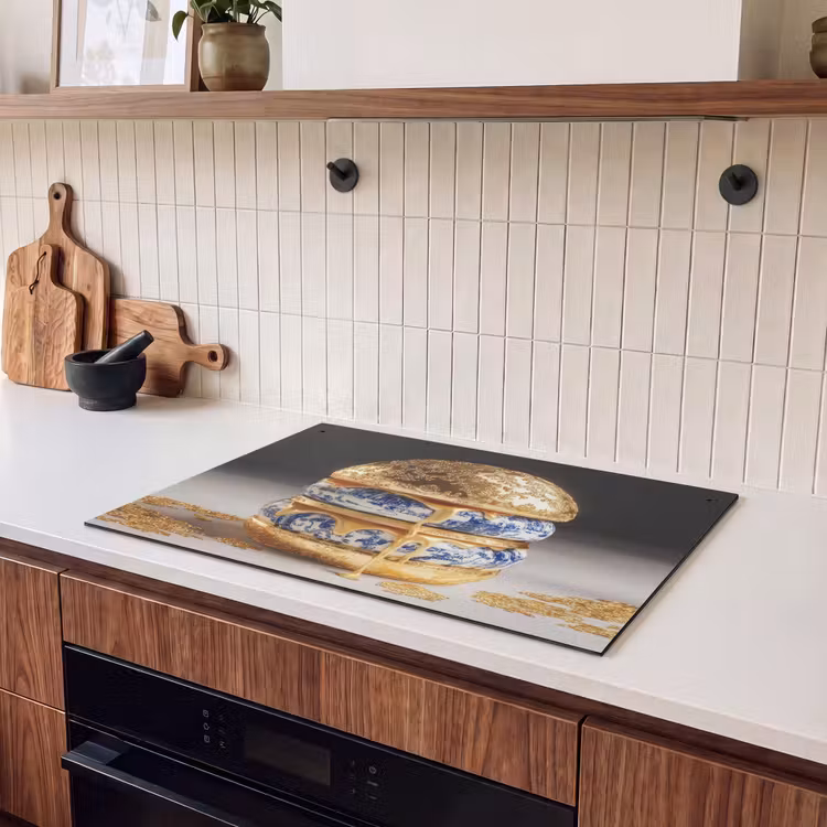 Inductie beschermer en spatscherm (2in1) - Delftsblauw - Goud - Burger — 3