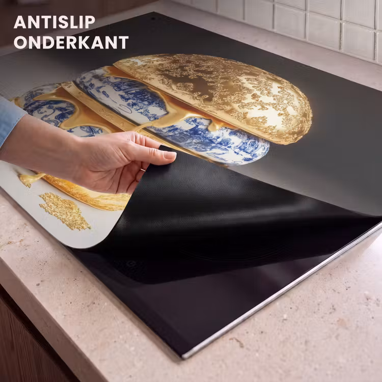 Inductie beschermer en spatscherm (2in1) - Delftsblauw - Goud - Burger — 4