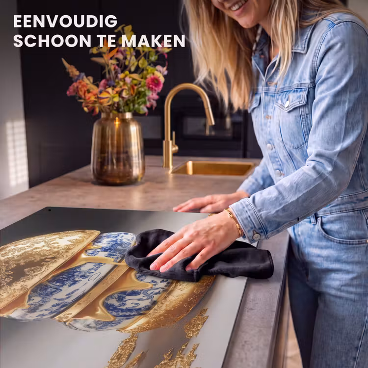 Inductie beschermer en spatscherm (2in1) - Delftsblauw - Goud - Burger — 5