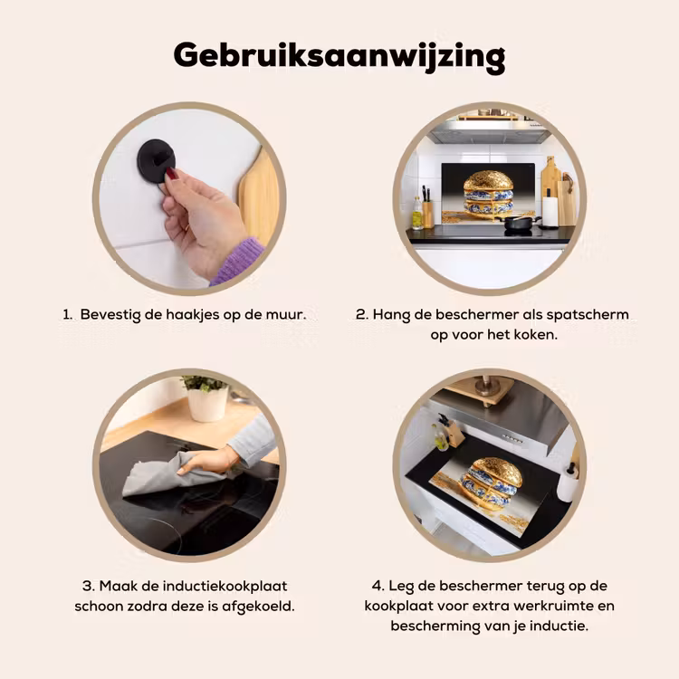 Inductie beschermer en spatscherm (2in1) - Delftsblauw - Goud - Burger — 6