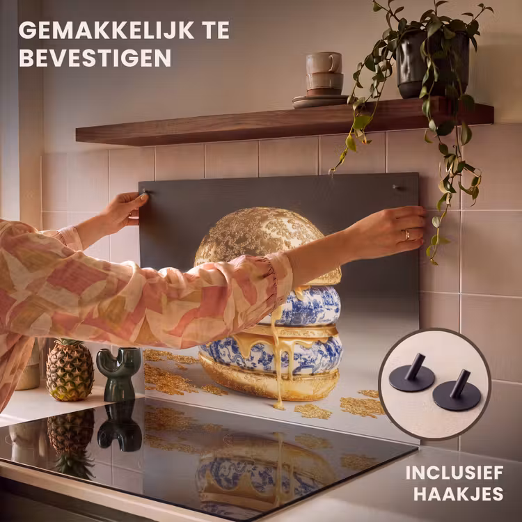 Inductie beschermer en spatscherm (2in1) - Delftsblauw - Goud - Burger — 7
