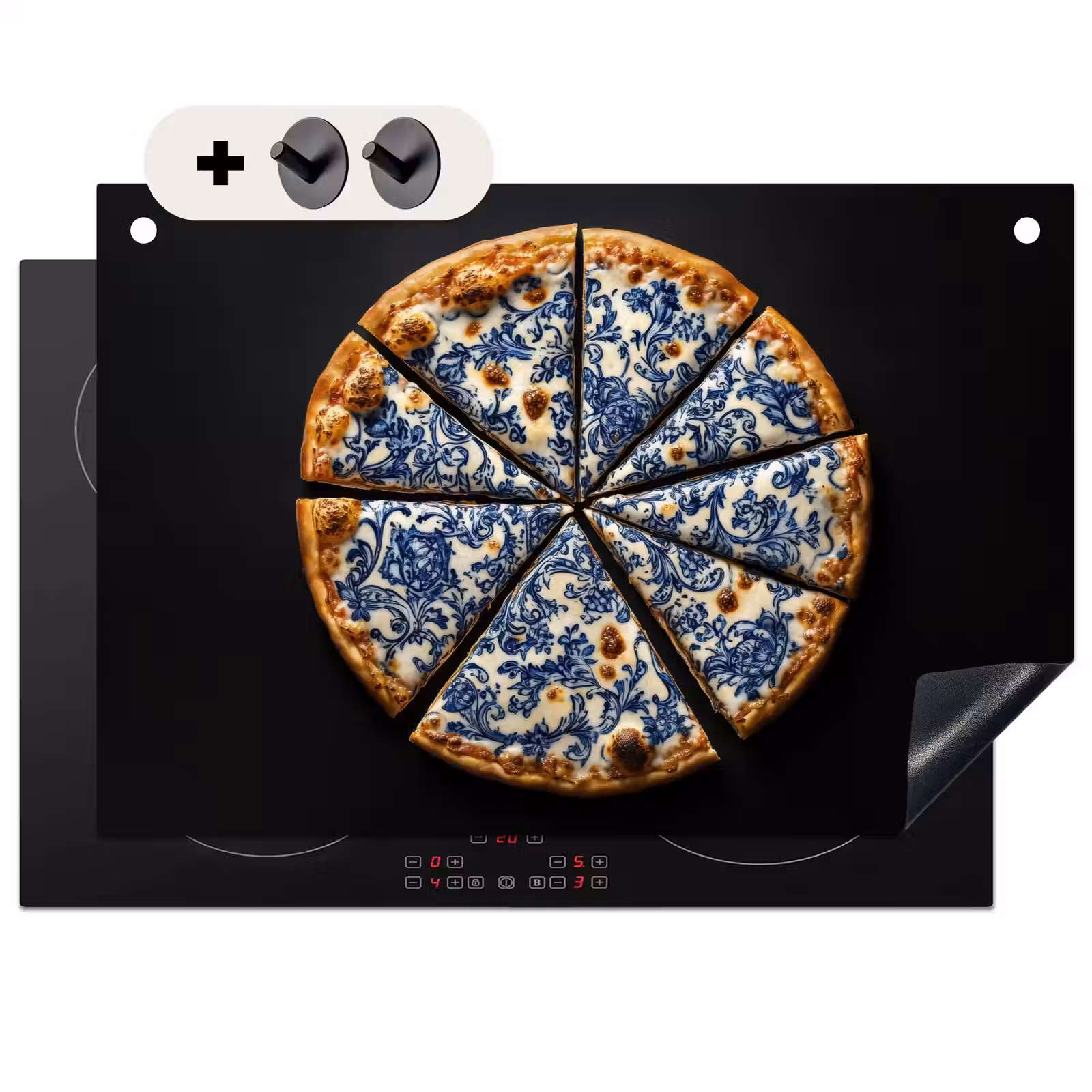 Inductie beschermer en spatscherm (2in1) - Pizza - Eten - Delftsblauw — 1