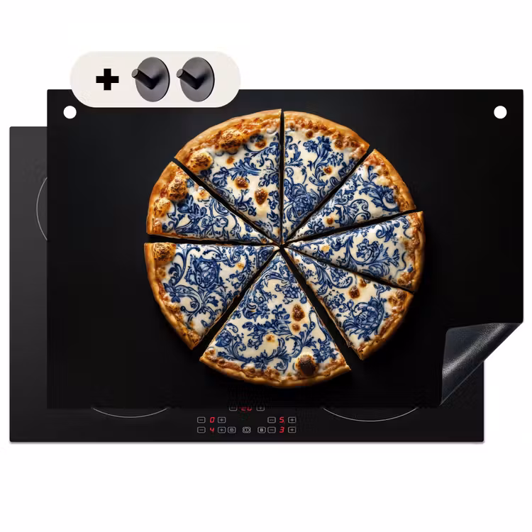 Inductie beschermer en spatscherm (2in1) - Pizza - Eten - Delftsblauw