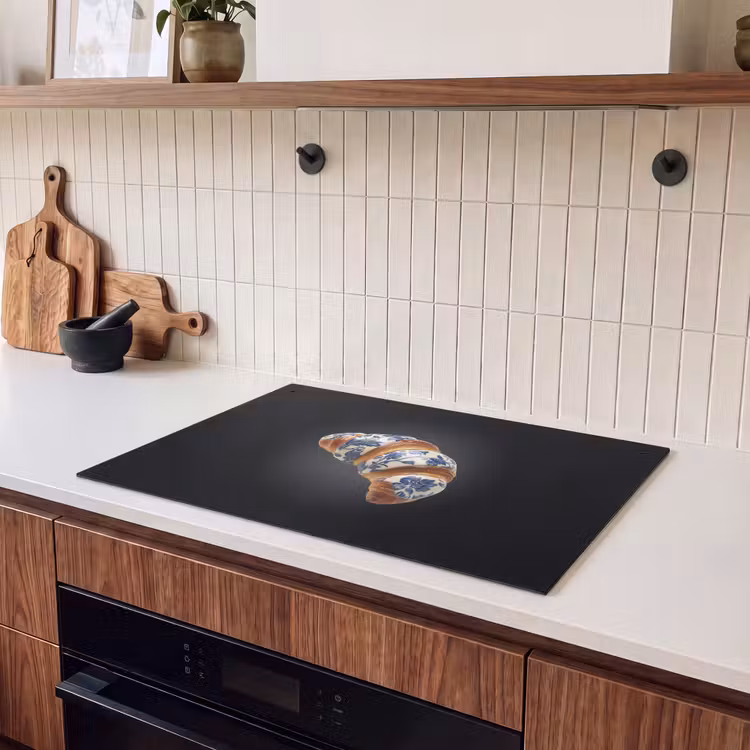 Inductie beschermer en spatscherm (2in1) - Croissant - Bloemenpatroon - Delftsblauw — 3