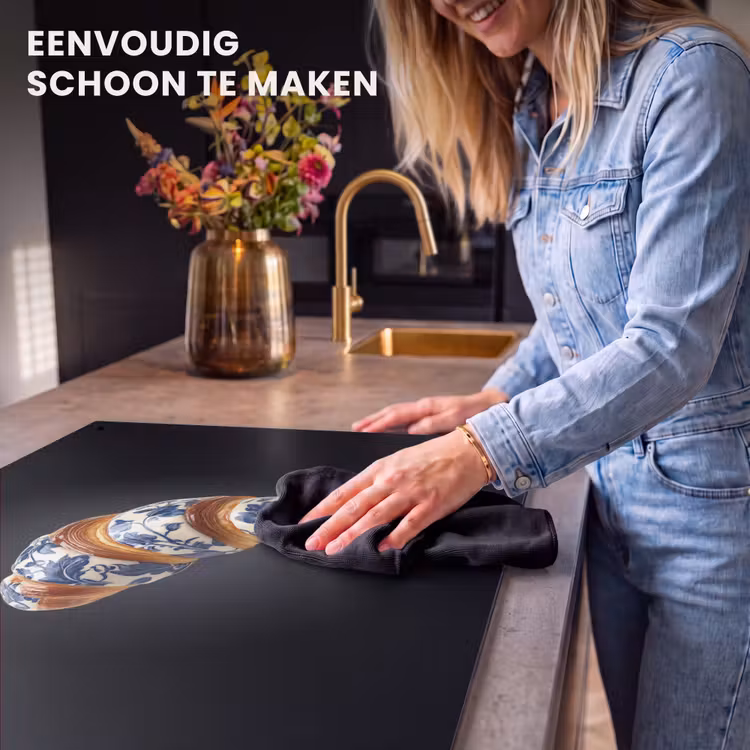 Inductie beschermer en spatscherm (2in1) - Croissant - Bloemenpatroon - Delftsblauw — 5