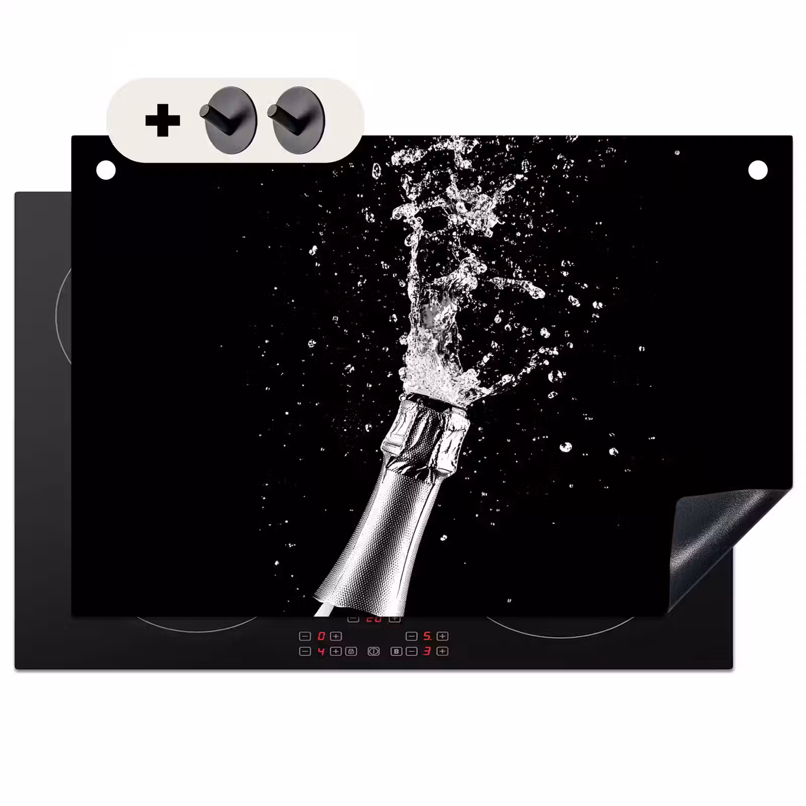 Inductie beschermer en spatscherm (2in1) - Champagne - Zwart - Spetters - Popping — 1