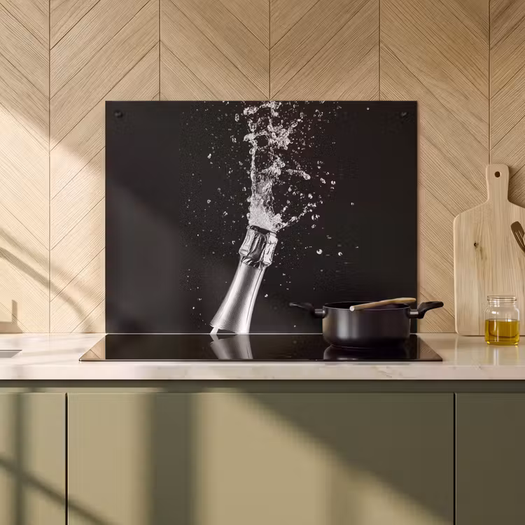 Inductie beschermer en spatscherm (2in1) - Champagne - Zwart - Spetters - Popping — 2