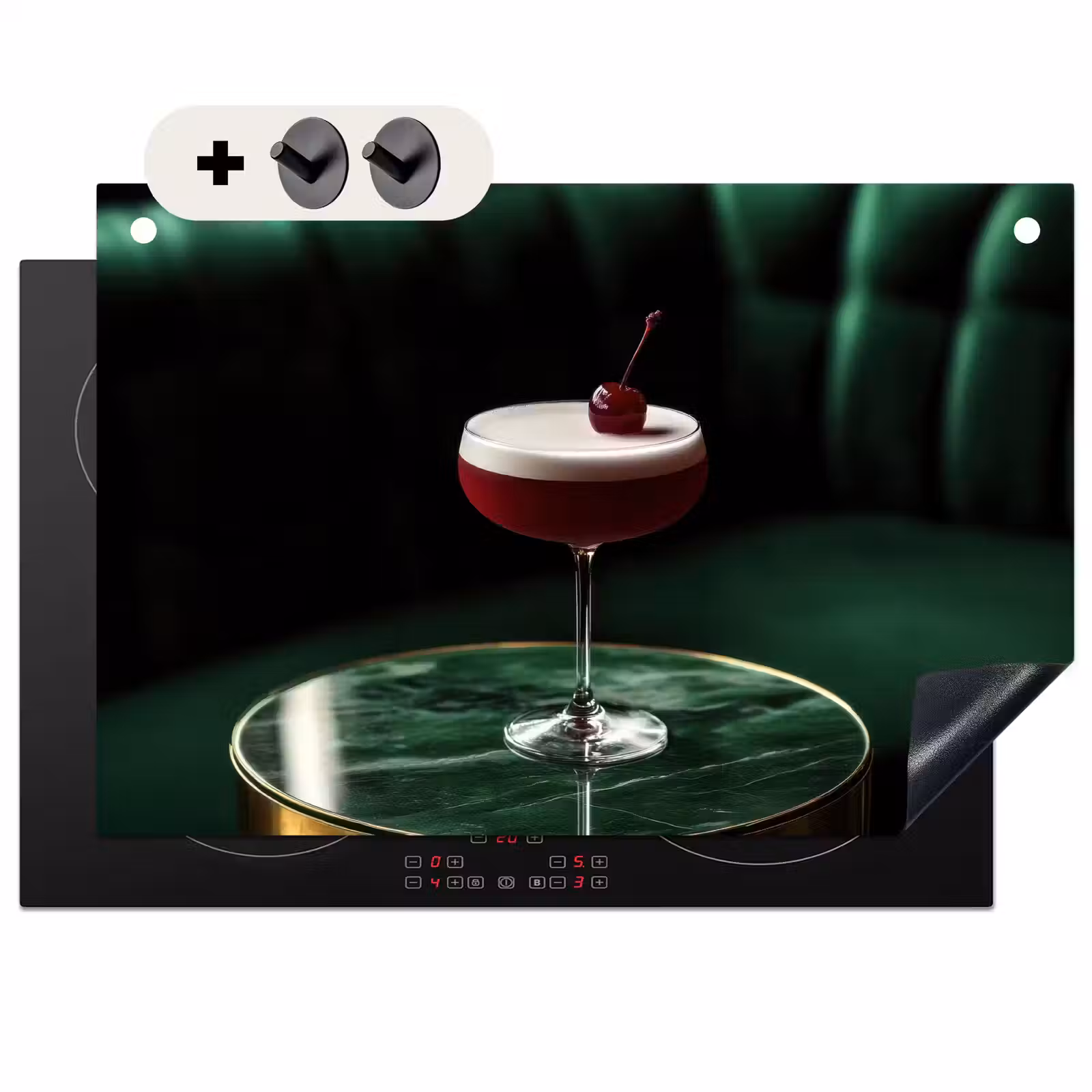 Inductie beschermer en spatscherm (2in1) - Kers - Cocktail - Rood - Marmer — 1