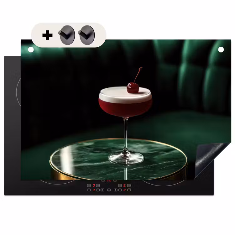 Inductie beschermer en spatscherm (2in1) - Kers - Cocktail - Rood - Marmer — 1
