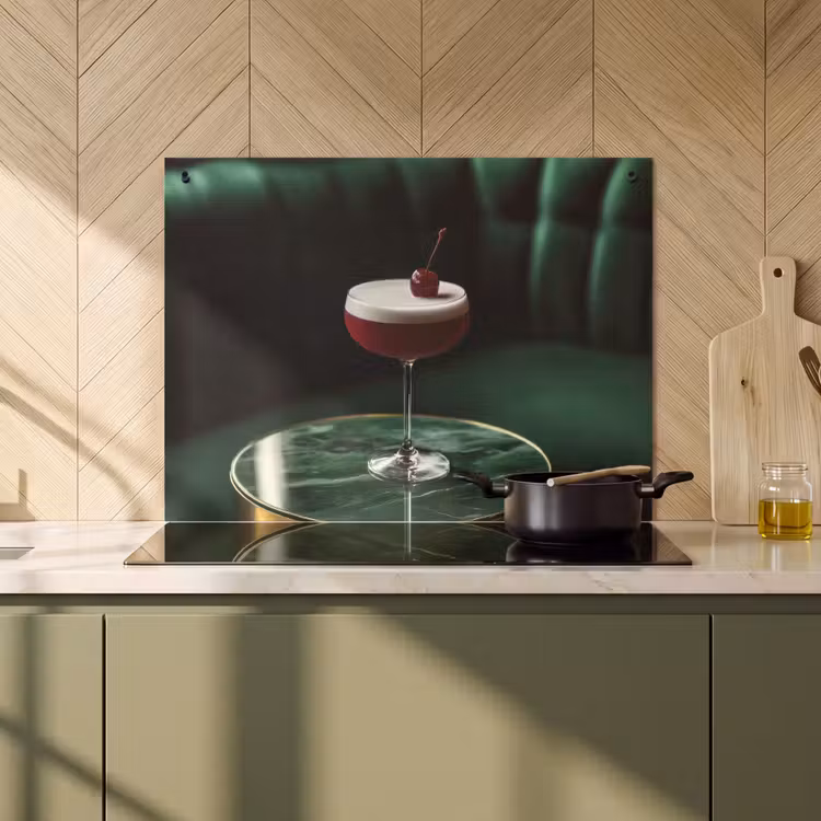Inductie beschermer en spatscherm (2in1) - Kers - Cocktail - Rood - Marmer — 2