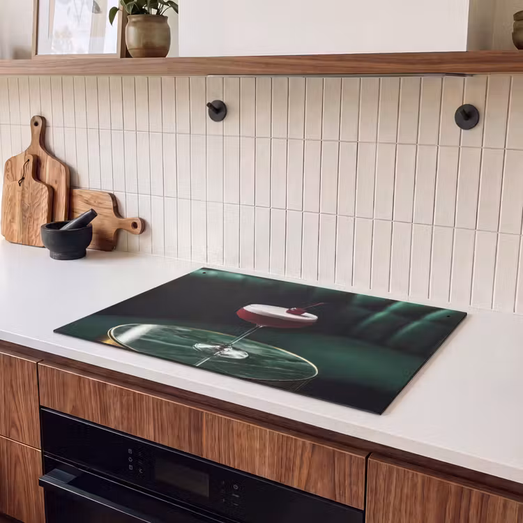 Inductie beschermer en spatscherm (2in1) - Kers - Cocktail - Rood - Marmer — 3