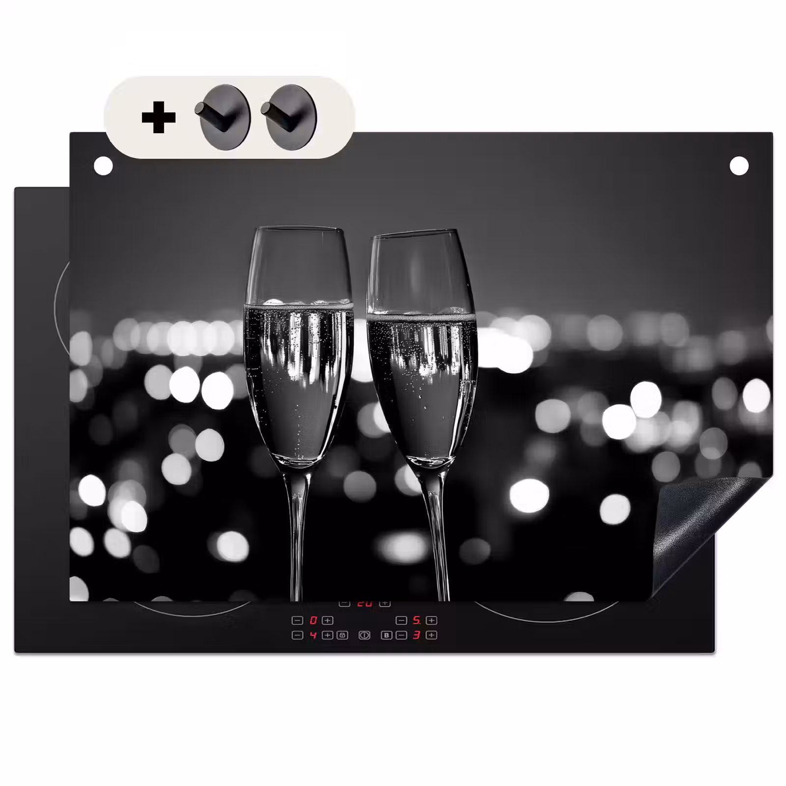 Inductie beschermer en spatscherm (2in1) - Bubbels - Proosten - Champagneglazen - Stadslichten — 1