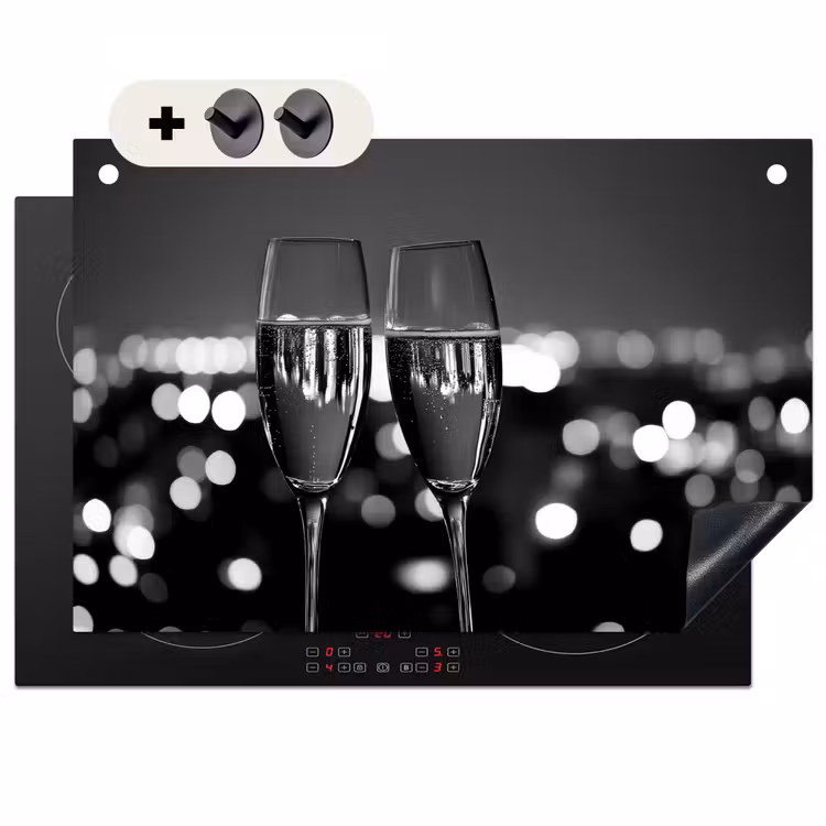 Inductie beschermer en spatscherm (2in1) - Bubbels - Proosten - Champagneglazen - Stadslichten — 1