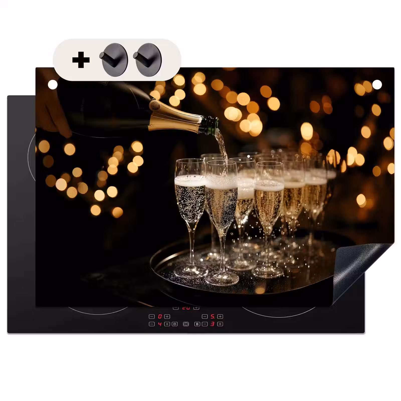 Inductie beschermer en spatscherm (2in1) - Lichtjes - Champagne - Glazen — 1