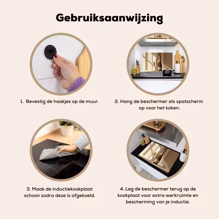 Inductie beschermer en spatscherm (2in1) - Champagne - Beige - Schaduw - Bubbels — 6